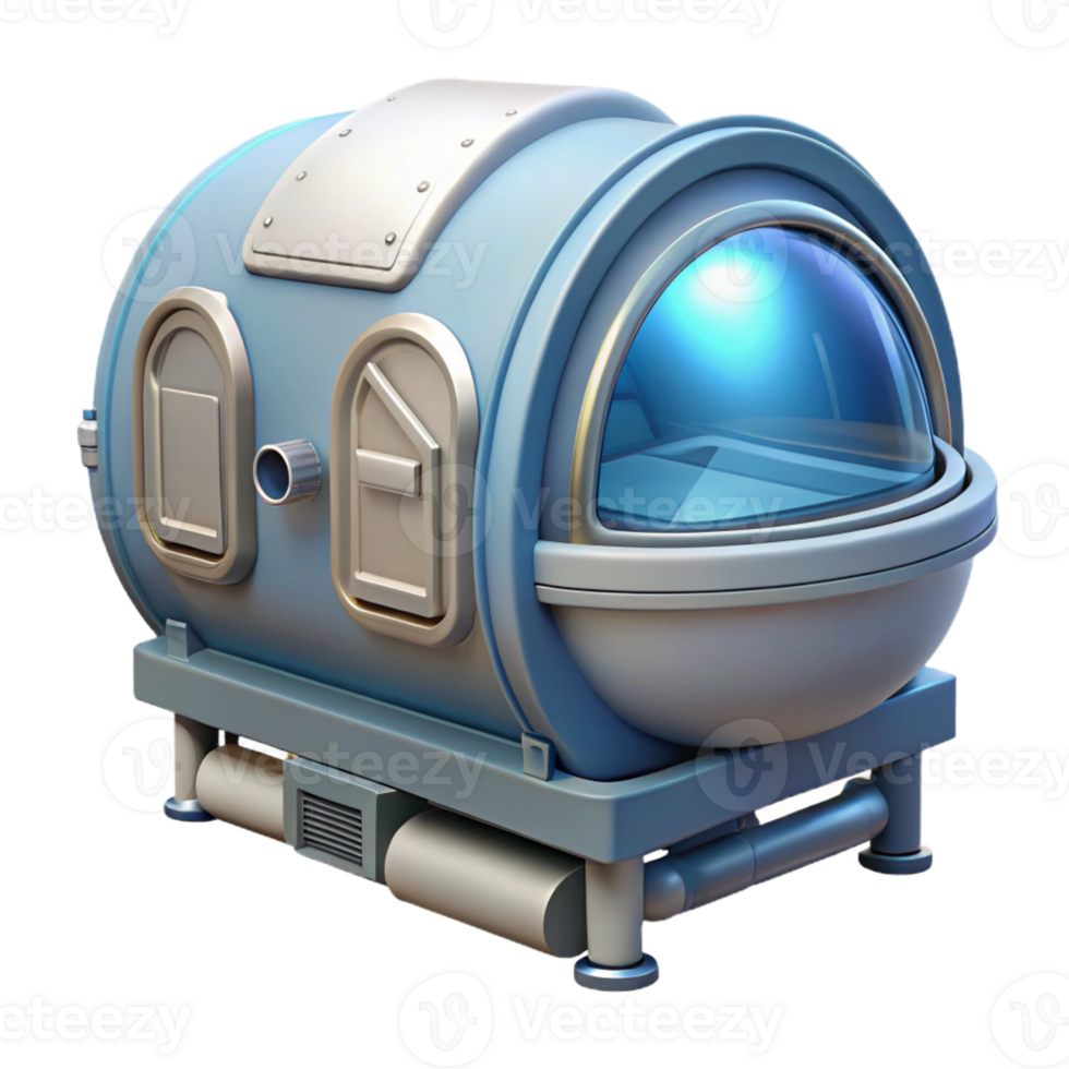nostalgic sumptuous Isolated cutout, ultra-detailed, hyper-specific concept art style render of a cryogenic sleep pod with Transparent Background high quality png
