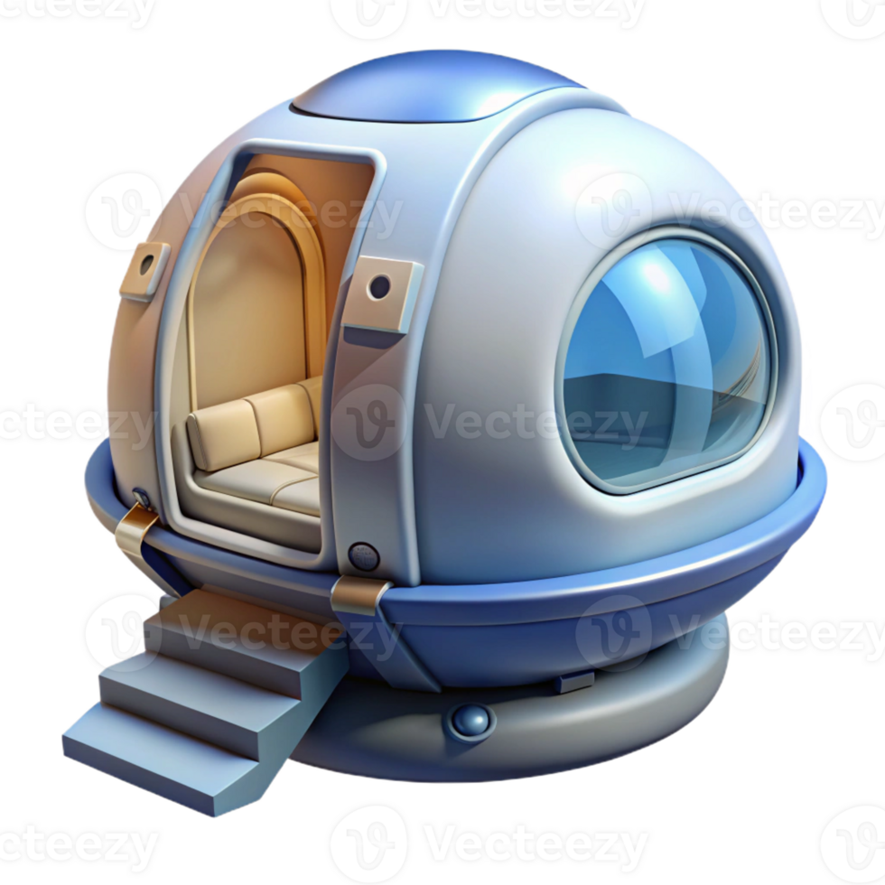 sumptuous energetic futuristic Isolated cutout, ultra-detailed, hyper-specific concept art style render of a cryogenic sleep pod with Transparent Background impeccable png