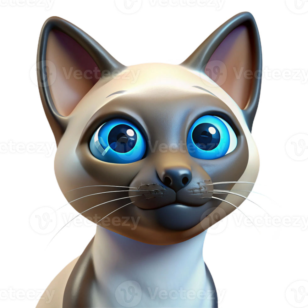 stunning nordic Siamese cat, blue eyes, curious expression with Transparent Background studio quality png