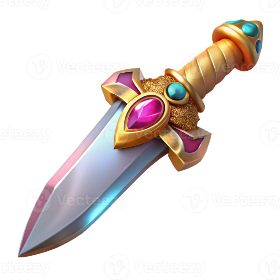 vibrant passionate contemporary A detailed, ornate, jeweled dagger with Transparent Background original png