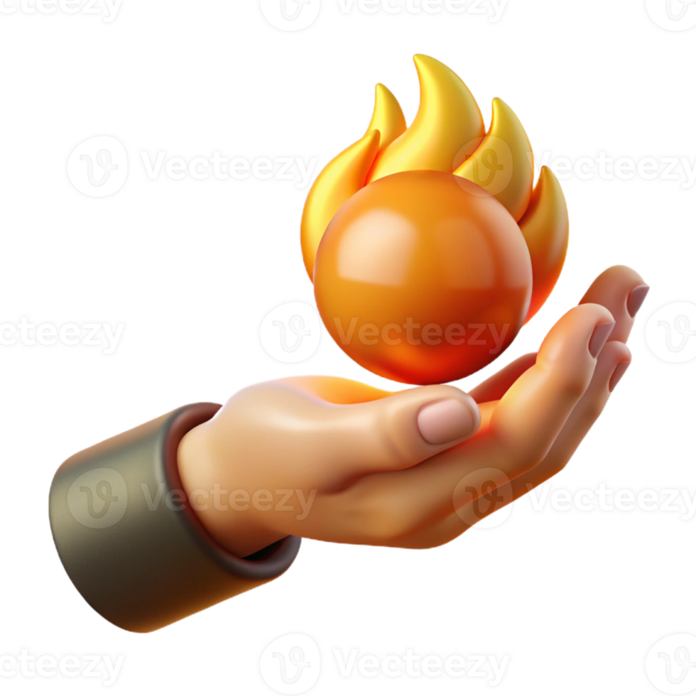 playful stunning A hand holding a fireball, with Transparent Background premium png