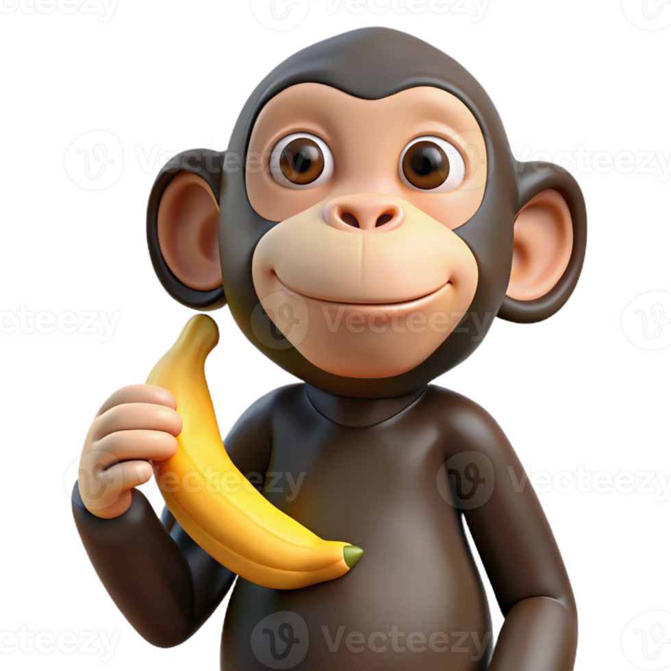 picturesque retro Chimpanzee, holding a banana banana not visible, mischievous expression with Transparent Background exclusive png