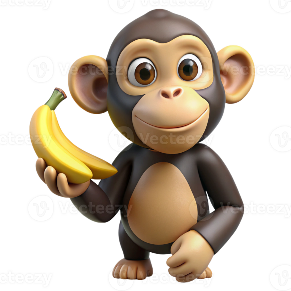 tranquil glorious Chimpanzee, holding a banana banana not visible, mischievous expression with Transparent Background artisan png