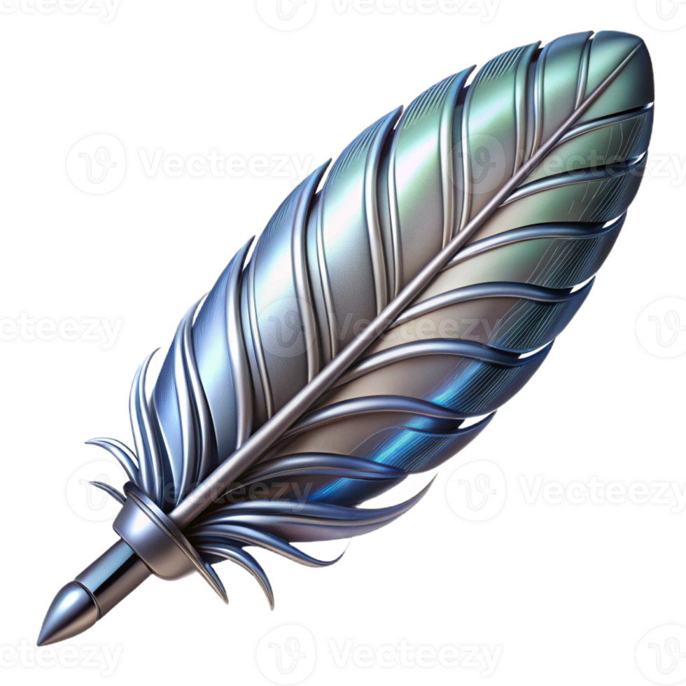 peaceful dazzling Ultra-detailed, photorealistic isolated cutout of a biomechanical feather with metallic barbs with Transparent Background expertly shot png