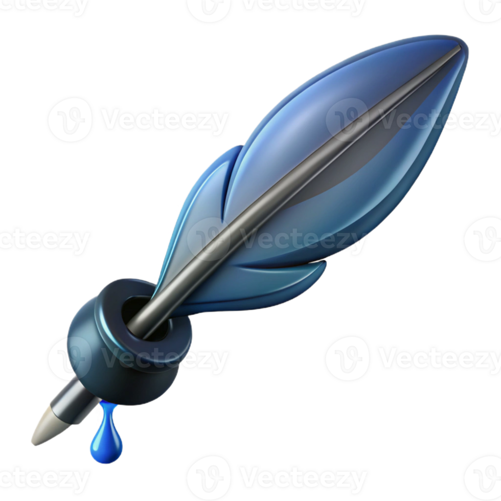 striking inspired A single, stylized feather pen with ink dripping, with Transparent Background png