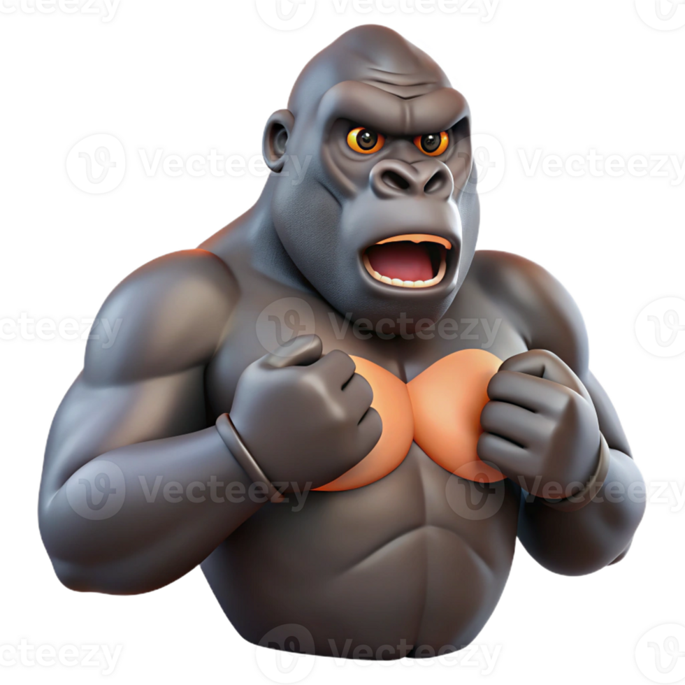 harmonious captivating Gorilla, silverback, beating chest with Transparent Background premium png