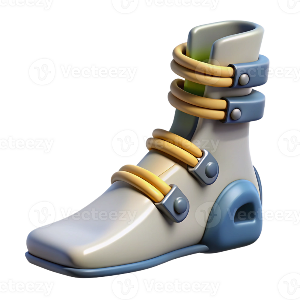 romantic dramatic Concept art style, isolated cutout of a biomechanical foot with spring-loaded joints and magnetic soles with Transparent Background artisan png