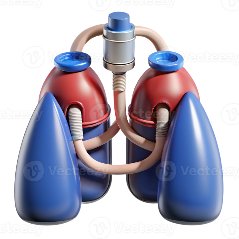 sumptuous rustic Hyper-specific, professional render of a biomechanical lung with filtration systems and oxygen tanks, isolated cutout with Transparent Background studio quality png