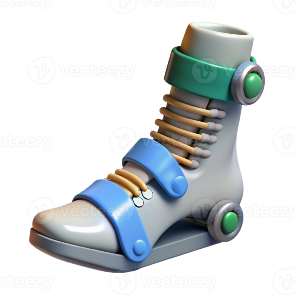 stunning coastal Concept art style, isolated cutout of a biomechanical foot with spring-loaded joints and magnetic soles with Transparent Background crisp png