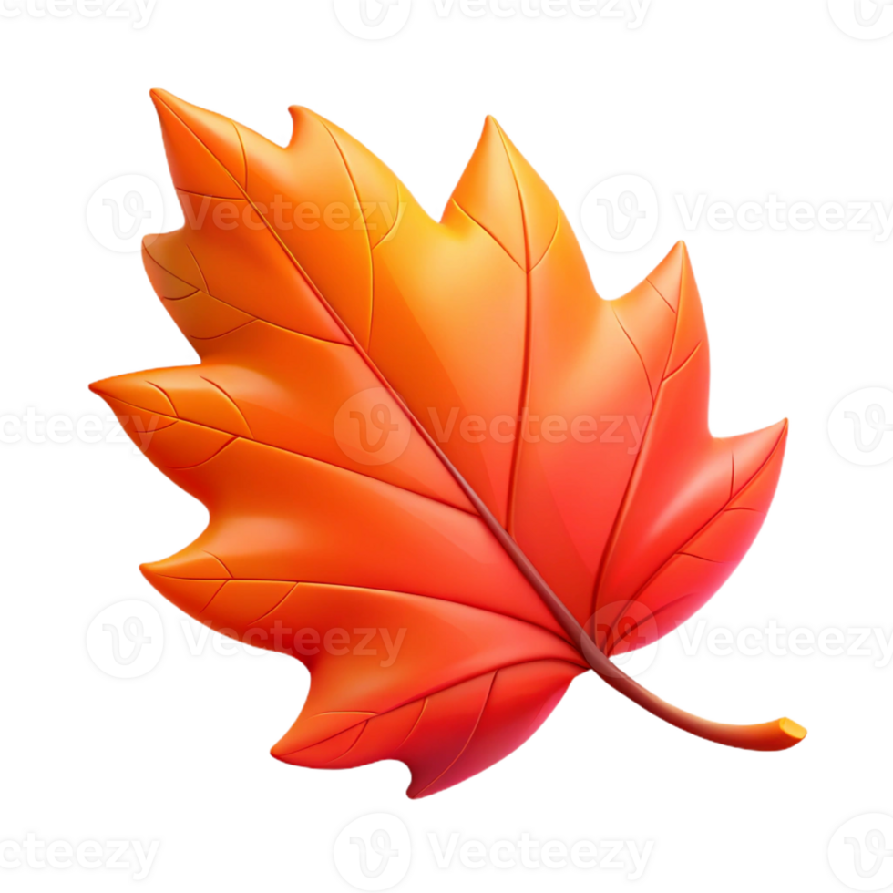 sought-after minimalist A single, falling autumn leaf, in vibrant shades of red and orange with Transparent Background studio quality png