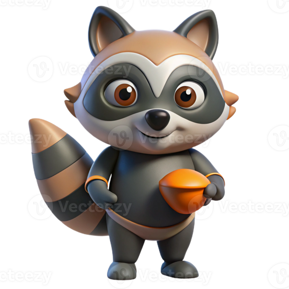 peaceful impressive Raccoon, masked face, holding something object not visible with Transparent Background genuine png