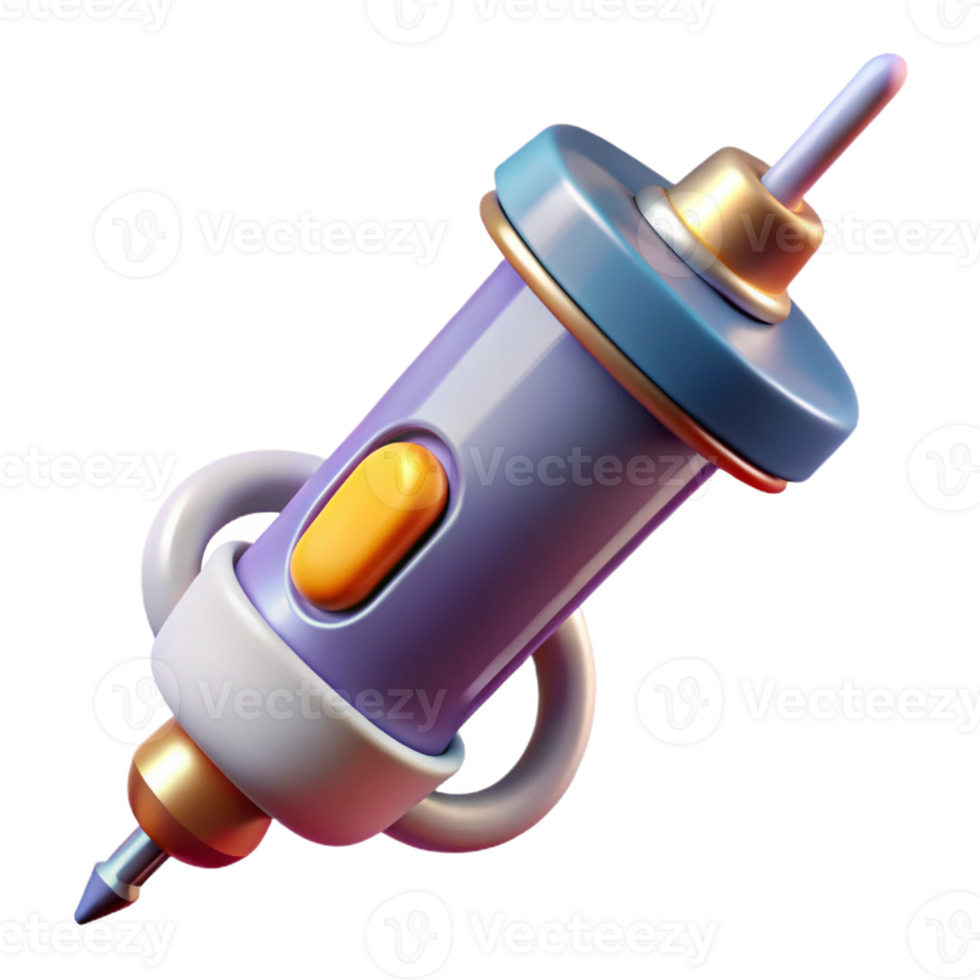 striking surreal Concept art style, isolated cutout, ultra-detailed, hyper-specific render of a nanite injection device with Transparent Background authentic png