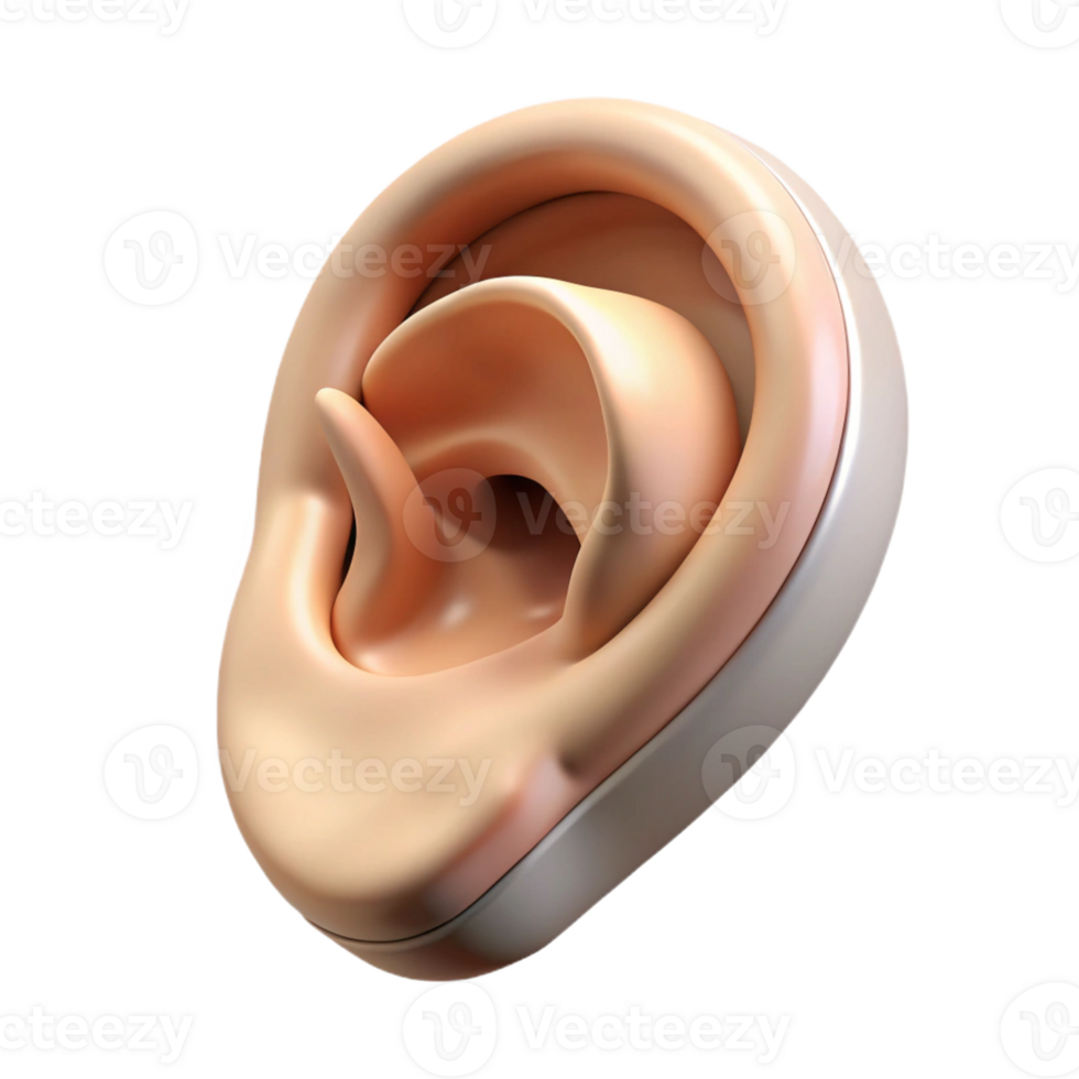 passionate alluring Photorealistic professional render of a single cybernetic ear implant, hyper-specific, isolated cutout with Transparent Background high resolution png