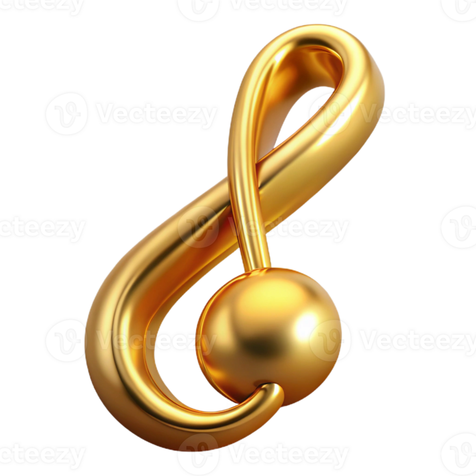 picturesque timeless A musical note, made of polished gold, with intricate details with Transparent Background png