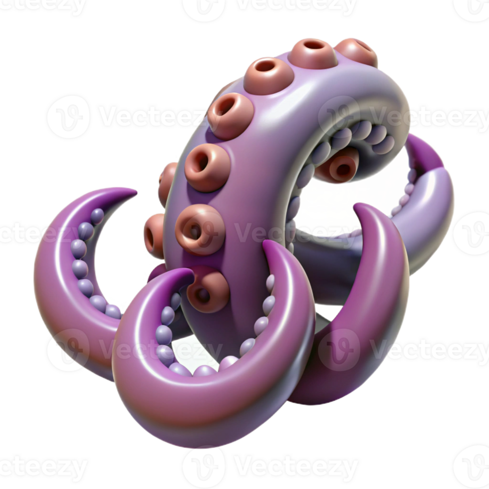 serene reflective bohemian Concept art style, isolated cutout of a biomechanical tentacle with suction cups and grasping claws with Transparent Background artisan png