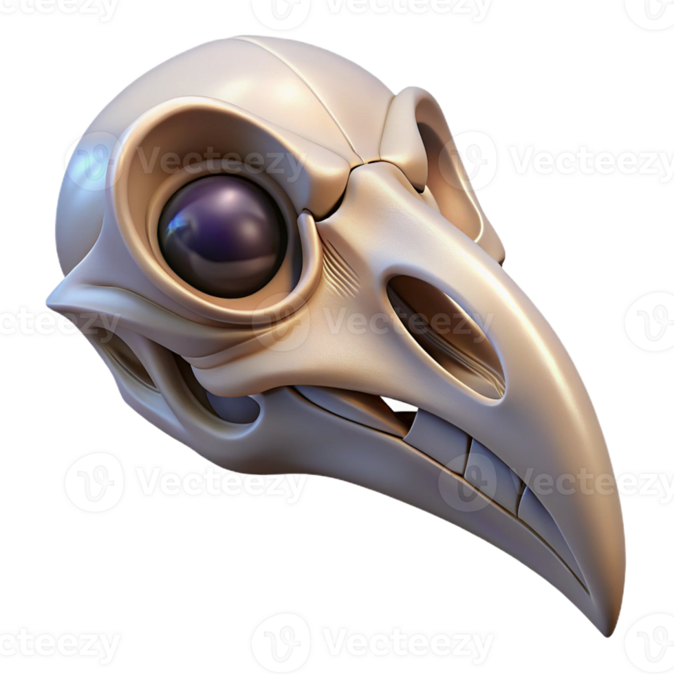 sumptuous acclaimed Ultra-detailed, photorealistic isolated cutout of a biomechanical bird skull with optical enhancements with Transparent Background png