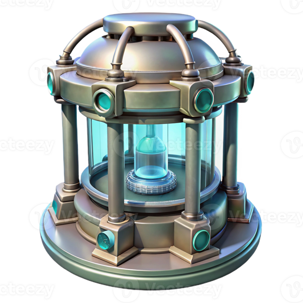 striking playful futuristic Isolated cutout, ultra-detailed, hyper-specific concept art render of a stasis chamber with Transparent Background gallery standard png
