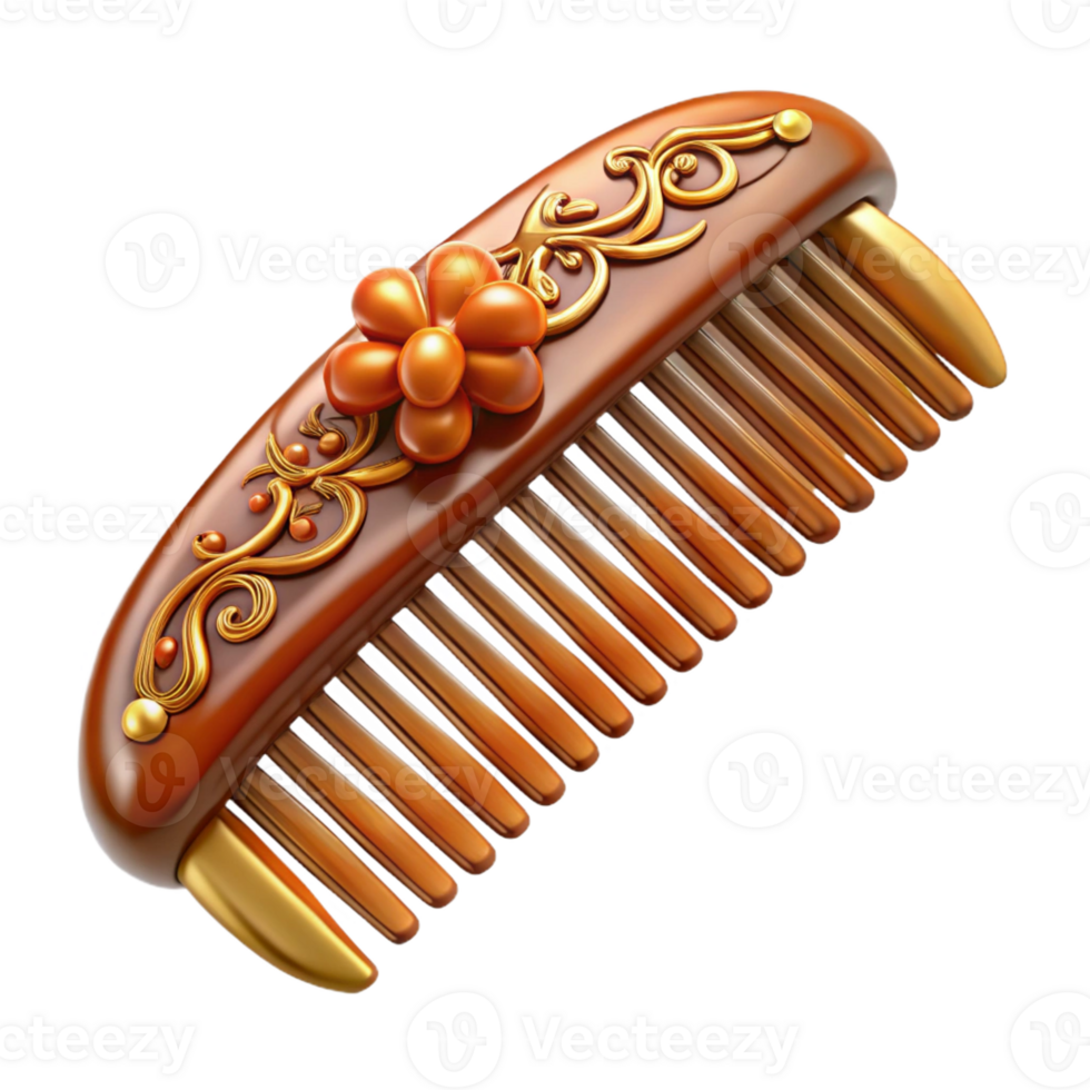 pristine bohemian Ultra-detailed, isolated cutout of a vintage hair comb with tortoiseshell decoration with Transparent Background exclusive png