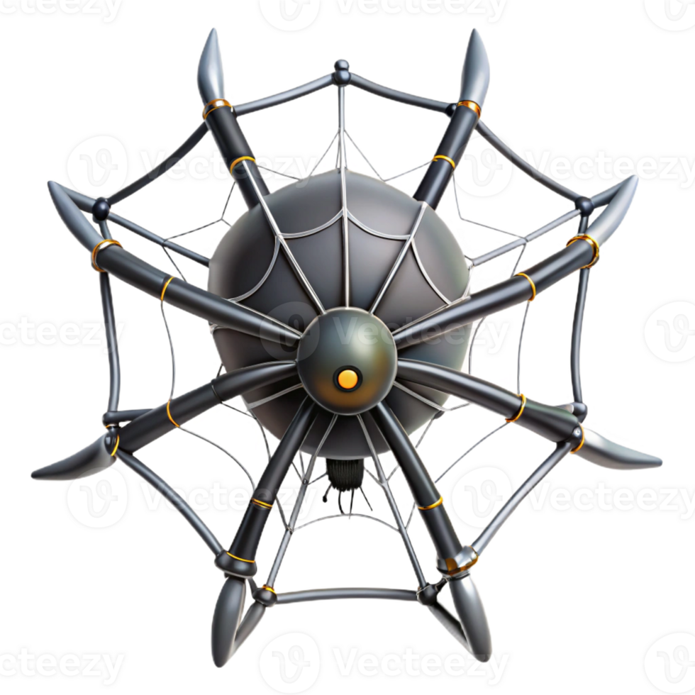 magnificent creative Photorealistic, ultra-detailed isolated cutout of a biomechanical spider web with conductive threads and sensors with Transparent Background flawless png