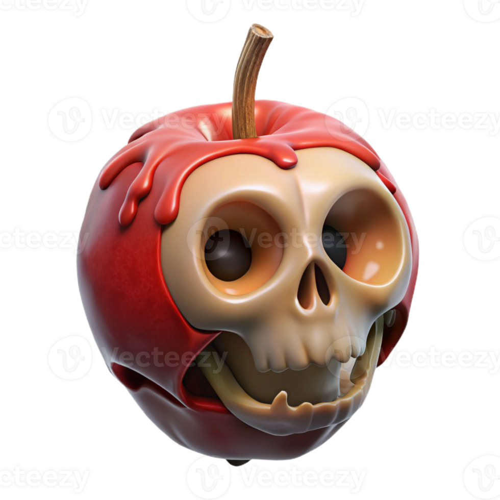 sumptuous passionate impressionist Professional render, isolated cutout of a hyper-specific, decaying apple with a miniature human skeleton visible inside with Transparent Background perfect clarity png
