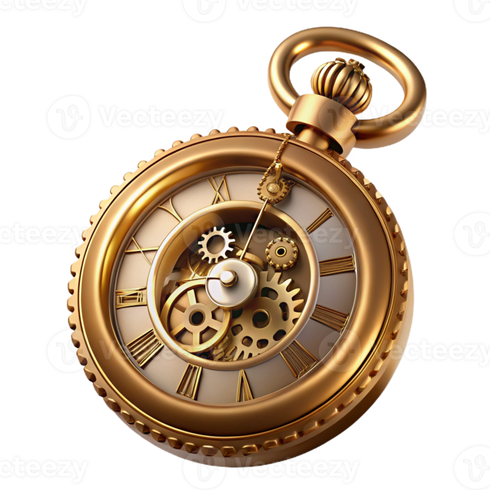 serene standout Ornate steampunk pocket watch with exposed gears and Roman numerals with Transparent Background png