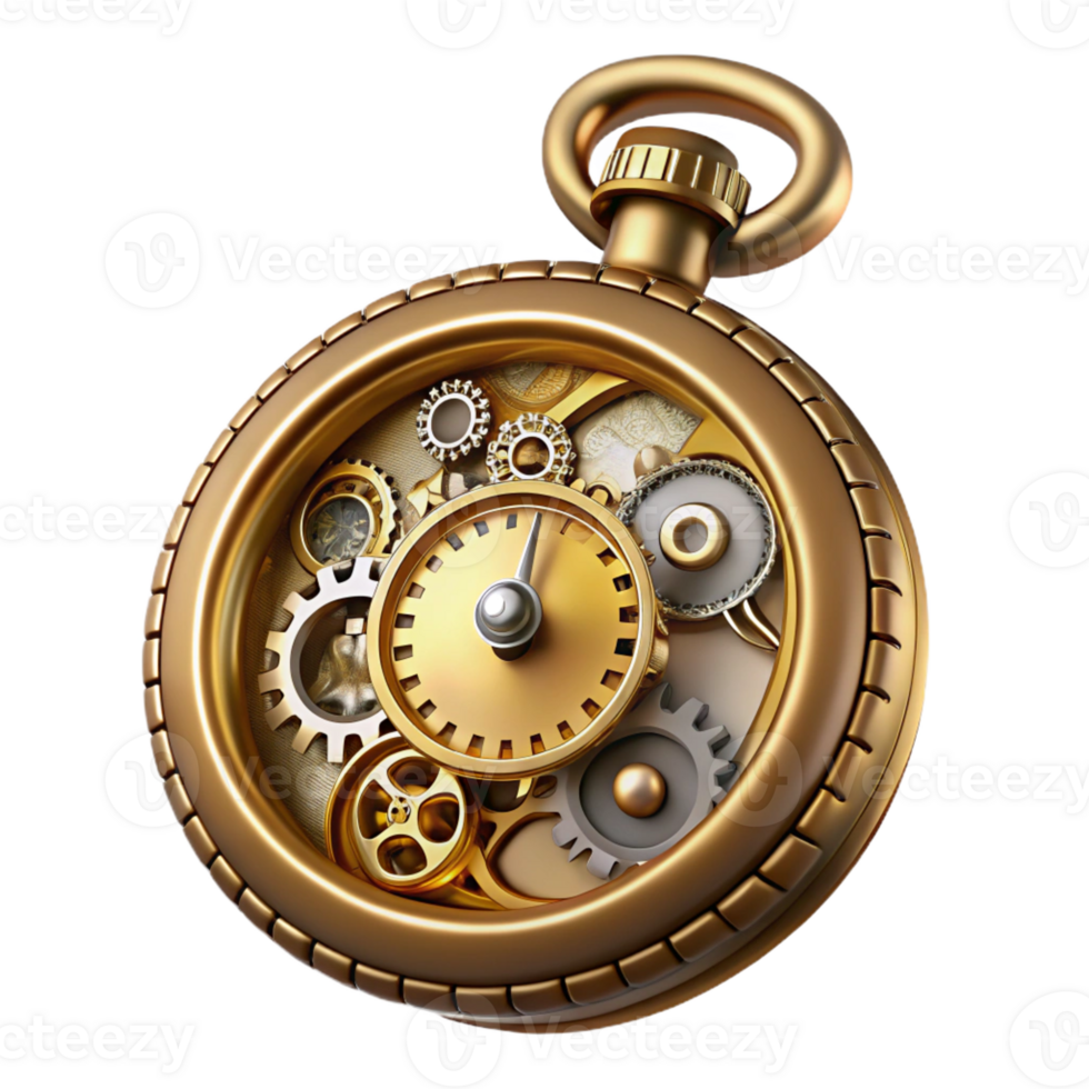 timeless retro Ornate steampunk pocket watch with exposed gears and Roman numerals with Transparent Background fine detail png