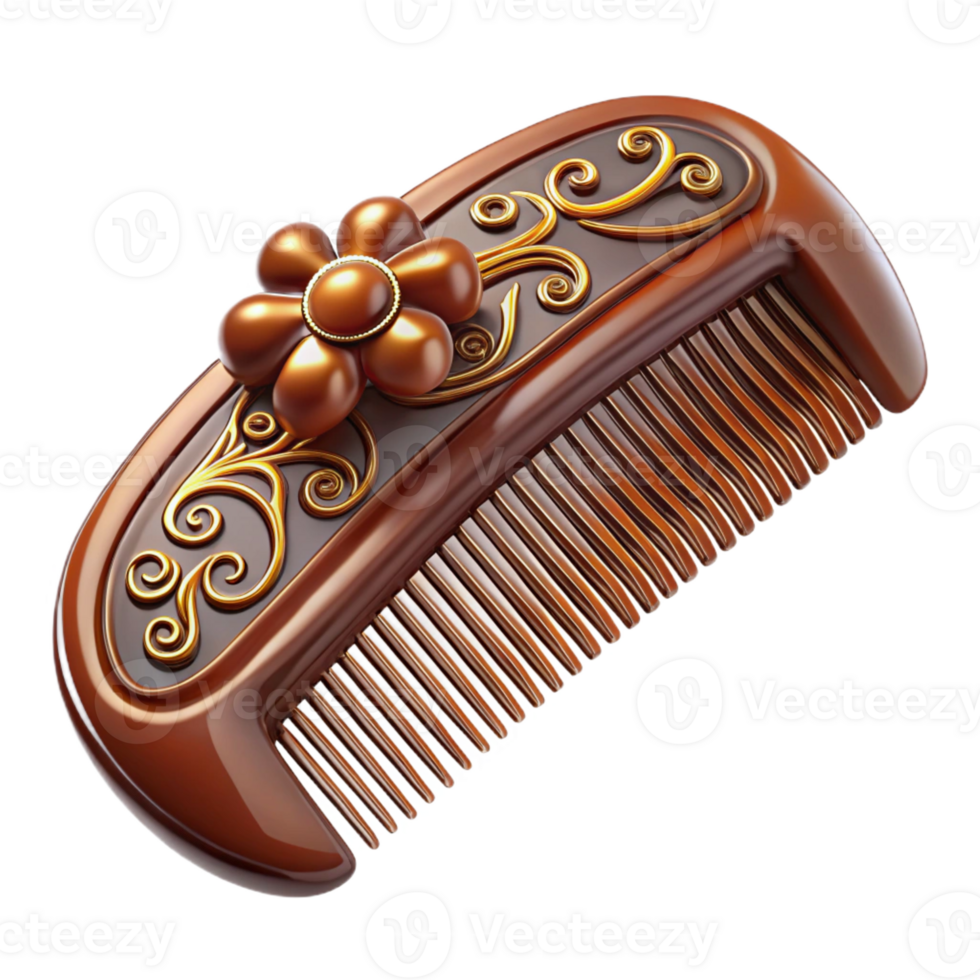 sumptuous ethereal baroque Ultra-detailed, isolated cutout of a vintage hair comb with tortoiseshell decoration with Transparent Background expertly shot png