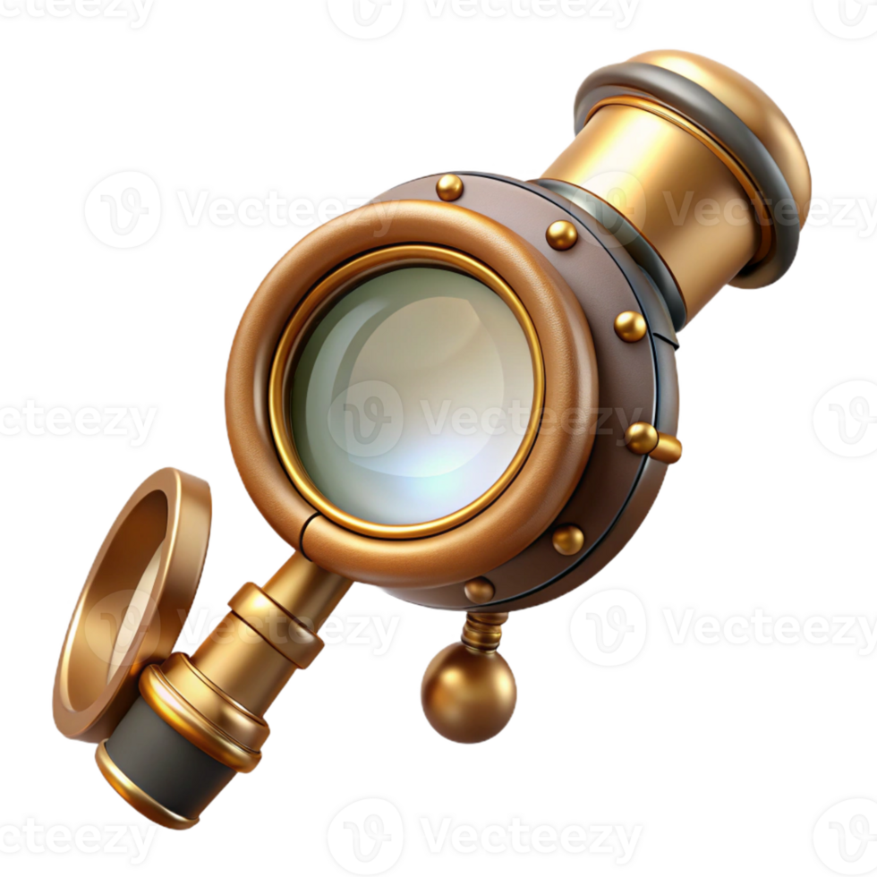 splendid retro Steampunk monocle with a brass frame and a magnifying glass with Transparent Background premium png