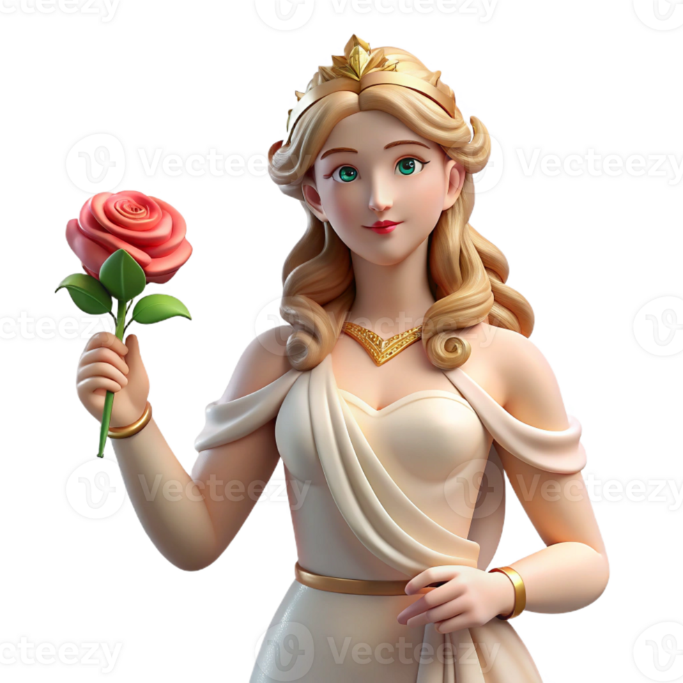 mesmerizing unforgettable Aphrodite, Goddess of Love and Beauty, holding a rose with Transparent Background png