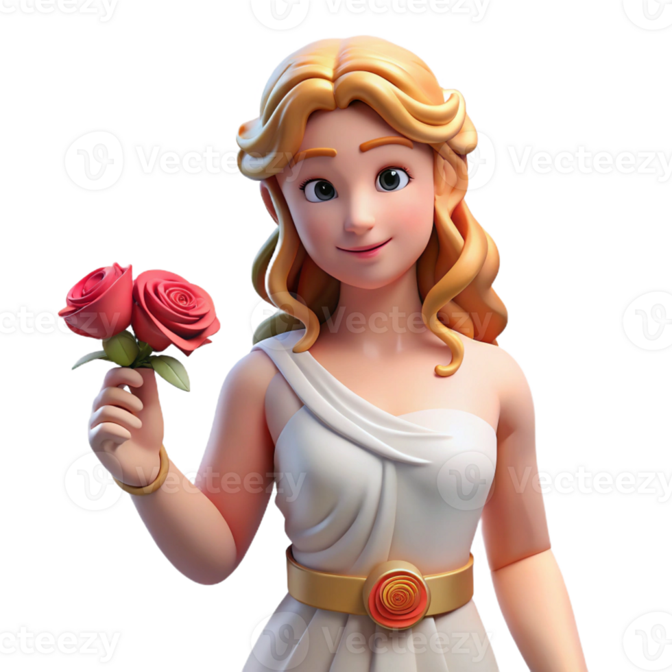 vibrant distinguished Aphrodite, Goddess of Love and Beauty, holding a rose with Transparent Background png