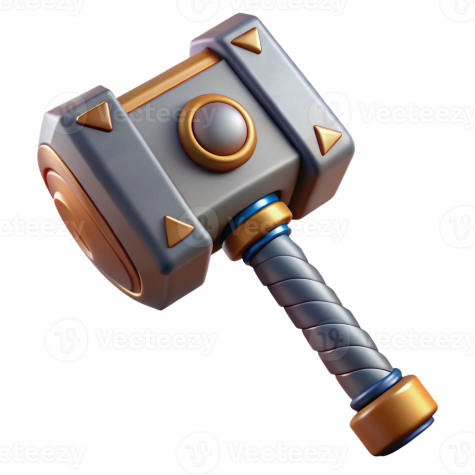 striking joyful surreal Concept art style, hyper-specific professional render of an isolated Mjolnir hammer, intricate carvings visible with Transparent Background precision png