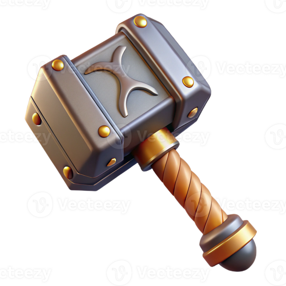 notable impressionist Concept art style, hyper-specific professional render of an isolated Mjolnir hammer, intricate carvings visible with Transparent Background 8K png
