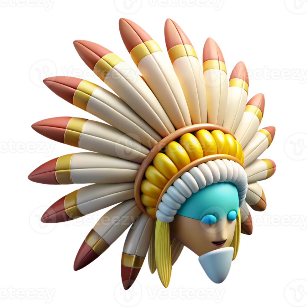 radiant playful industrial Photorealistic ultra-detailed isolated cutout of a tribal warrior's feathered headdress, hyper-specific, professional render with Transparent Background high resolution png