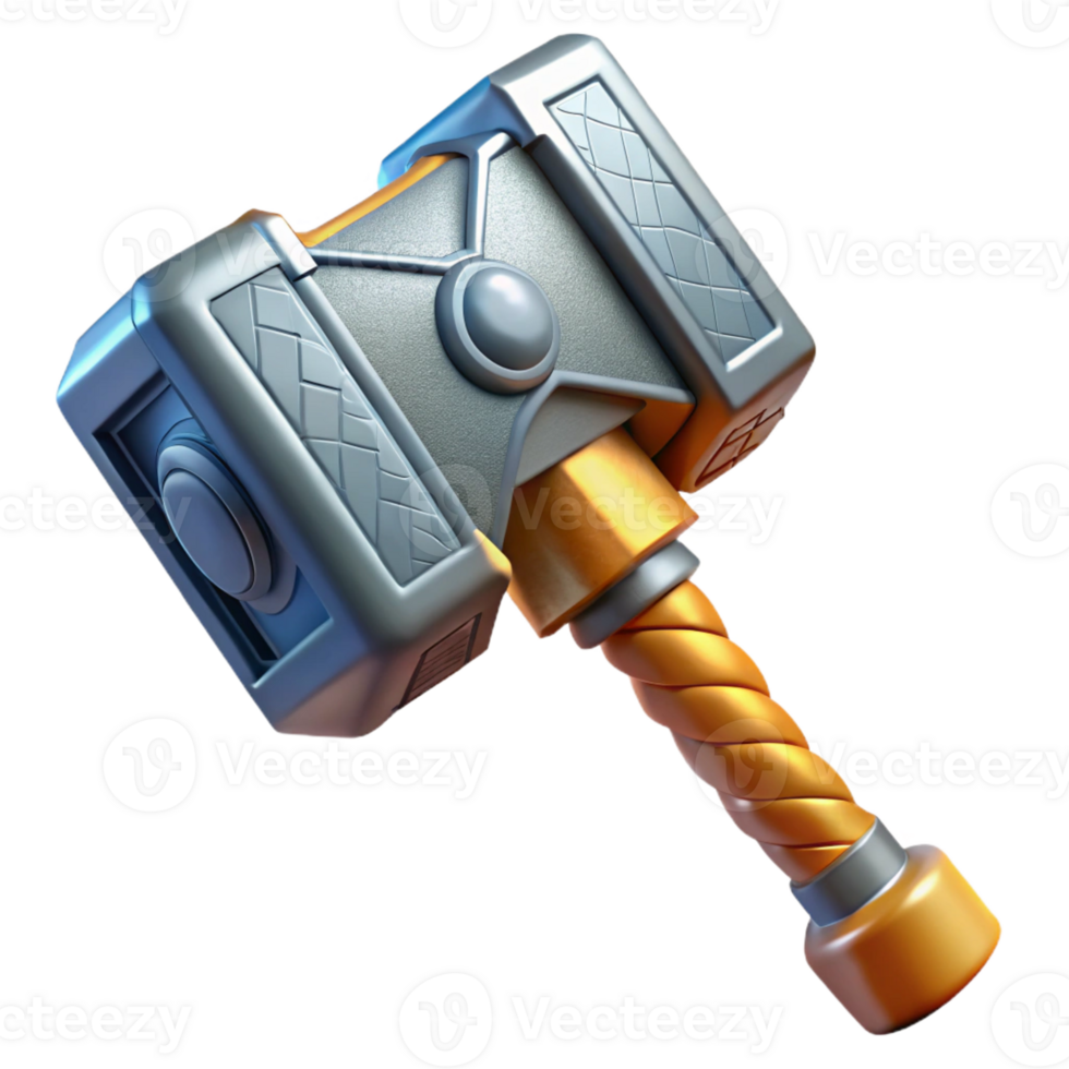 standout impressionist Concept art style, hyper-specific professional render of an isolated Mjolnir hammer, intricate carvings visible with Transparent Background exclusive png