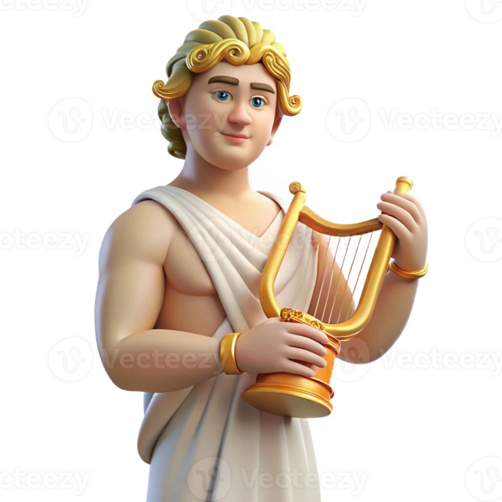 splendid bold artistic Apollo, God of Music and Light, holding a lyre with Transparent Background crisp png