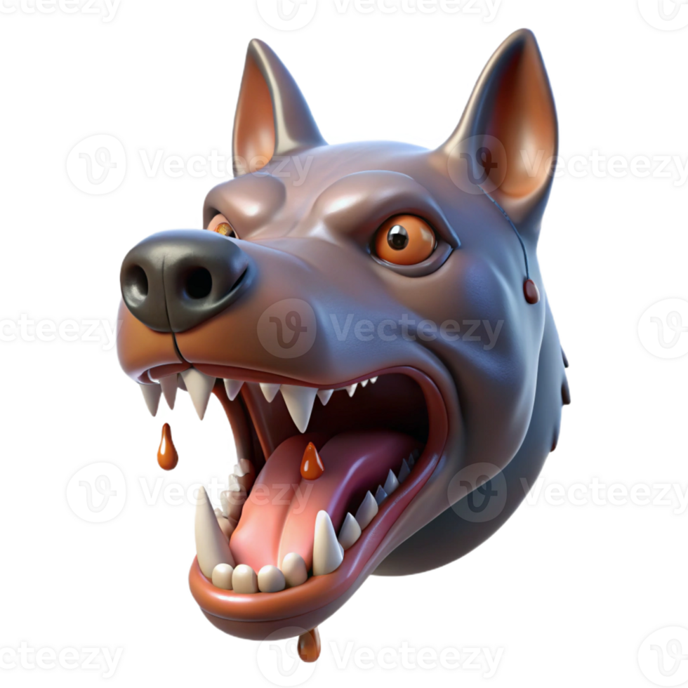 remarkable elegant Photorealistic, ultra-detailed, isolated cutout of a single Cerberus head, saliva dripping from fangs with Transparent Background luxury png