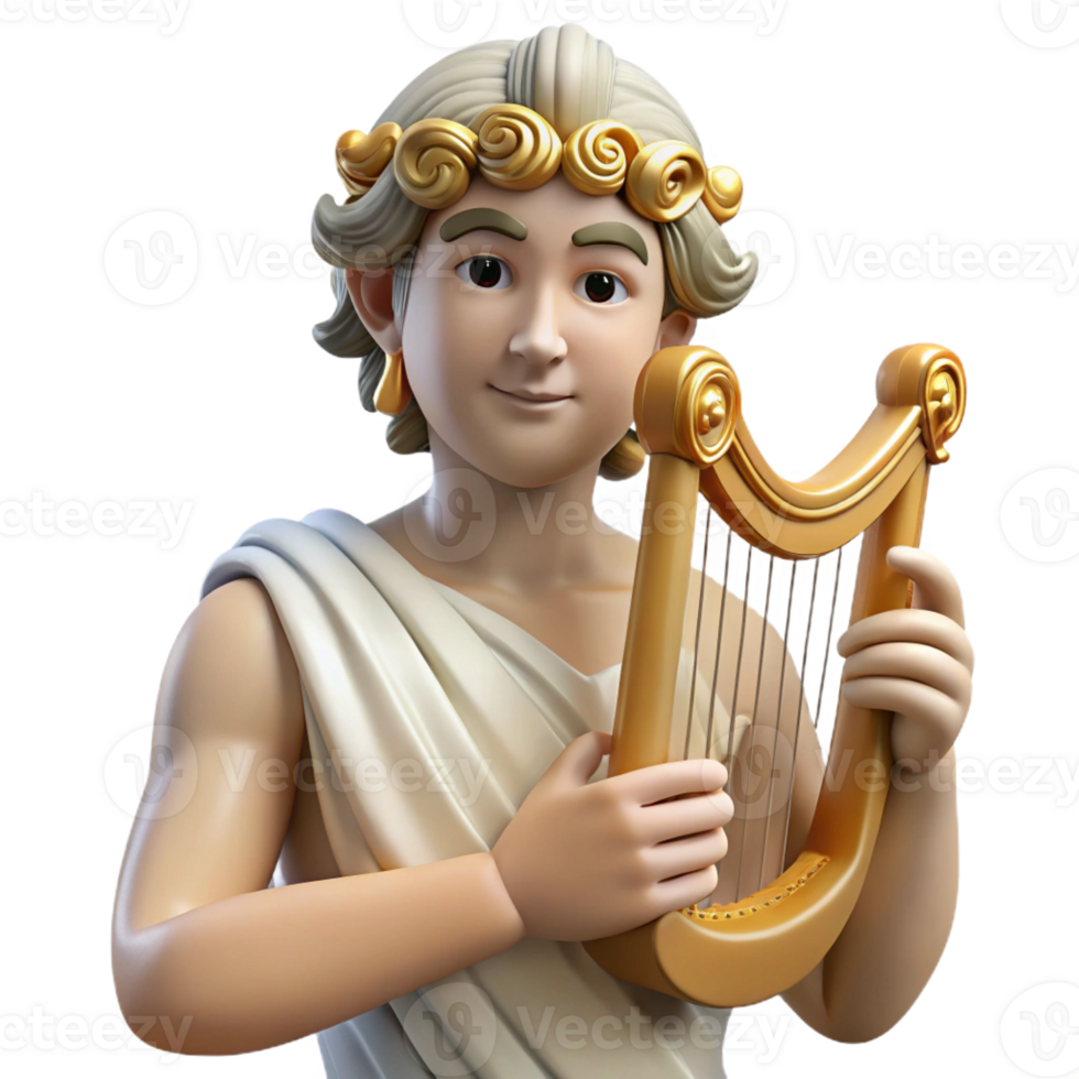 splendid distinguished Apollo, God of Music and Light, holding a lyre with Transparent Background png
