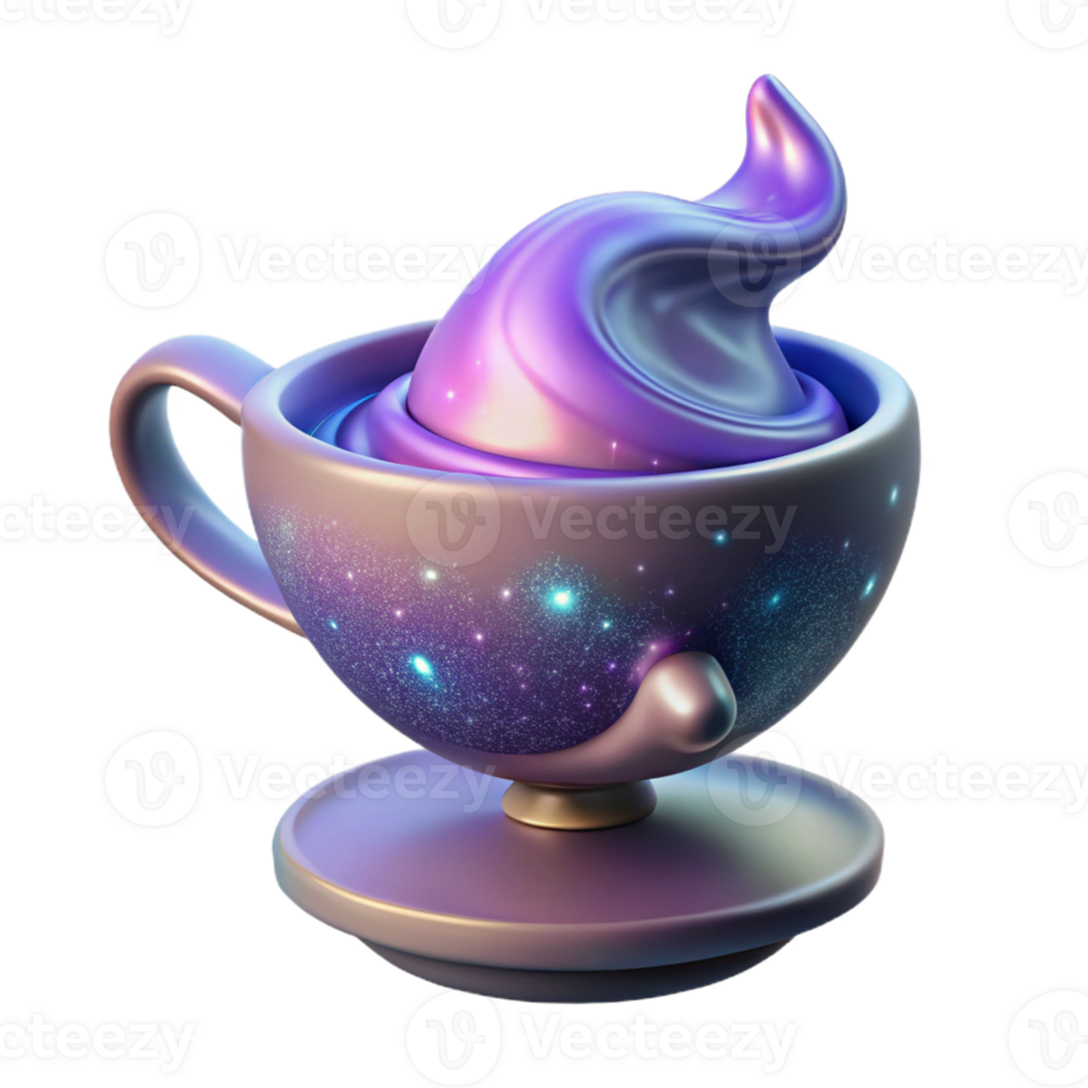passionate beautiful Ultra-detailed, professional render of a levitating teacup filled with swirling cosmic dust with Transparent Background gallery standard png
