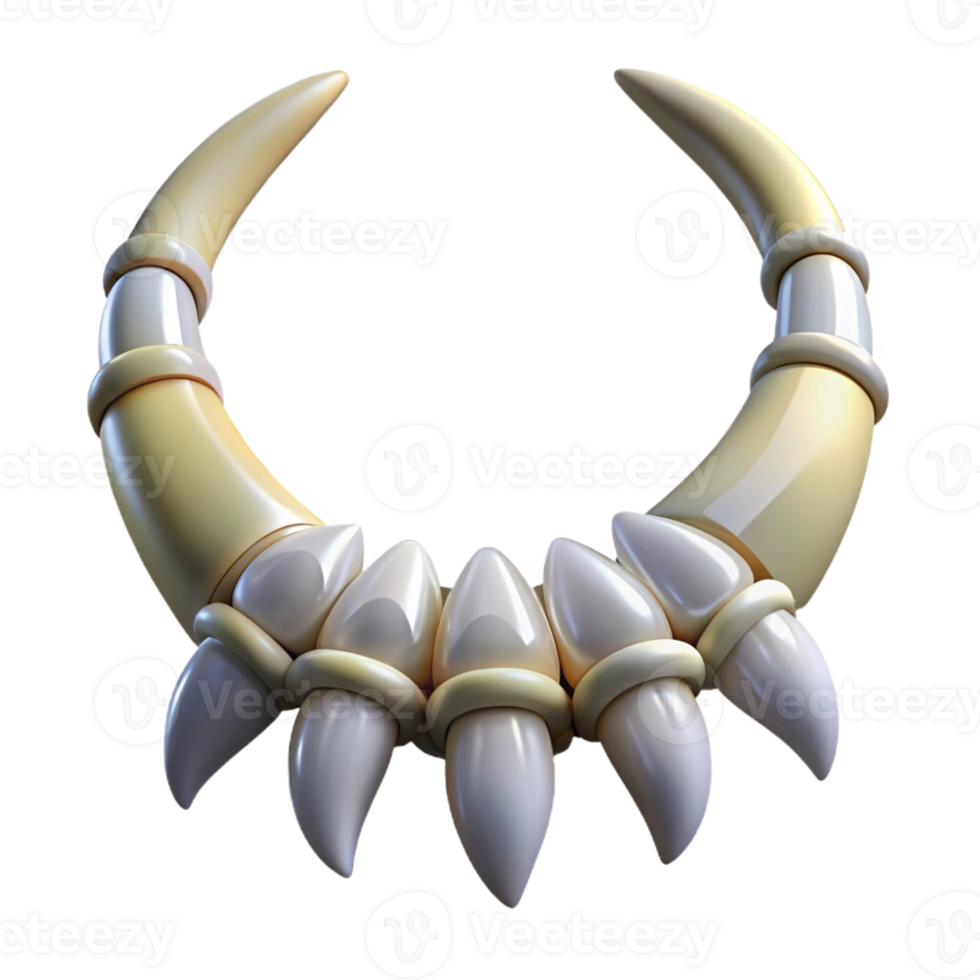 spectacular nordic Photorealistic professional render of an isolated cutout, ultra-detailed tribal necklace made of teeth and claws with Transparent Background expertly shot png