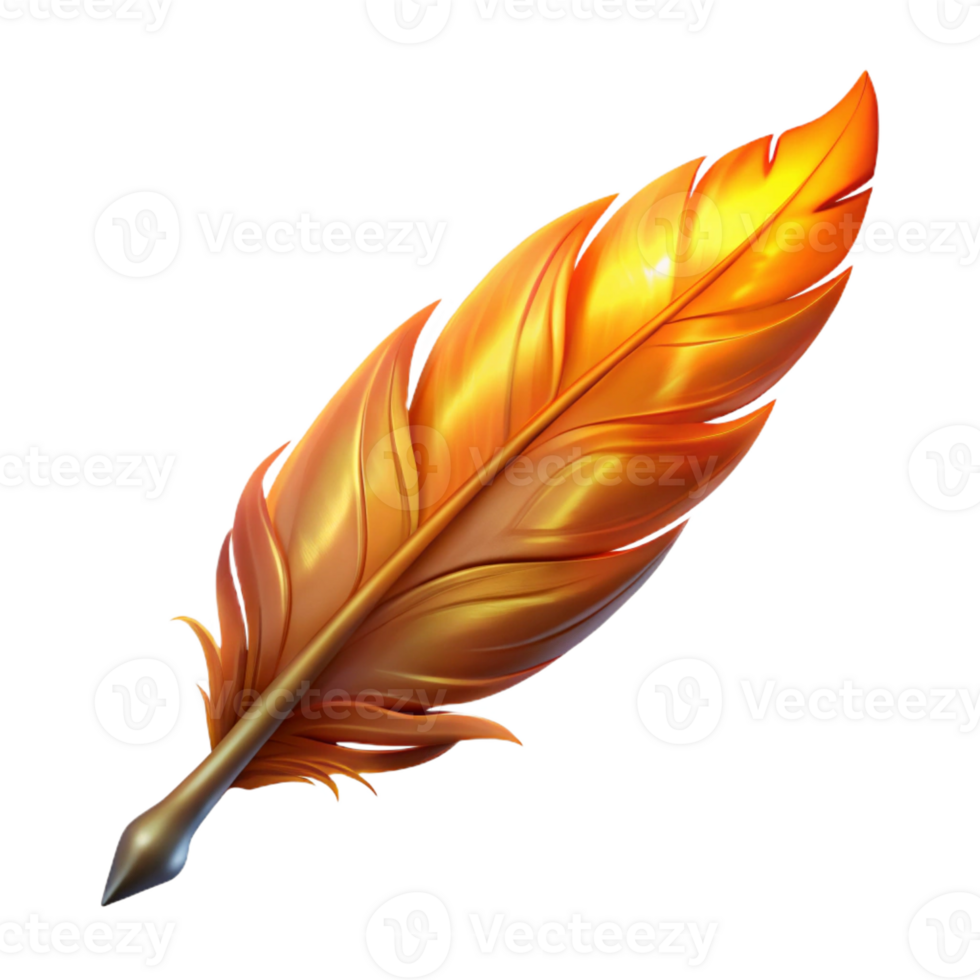 timeless surreal Hyper-specific, professional render, isolated cutout of a single Phoenix feather, glowing with embers with Transparent Background handcrafted png