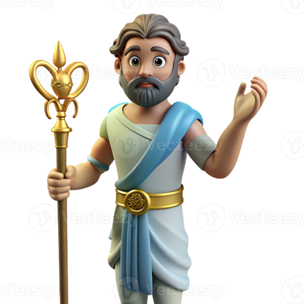 serene reflective organic Hermes, Messenger God, holding a caduceus with Transparent Background exclusive png