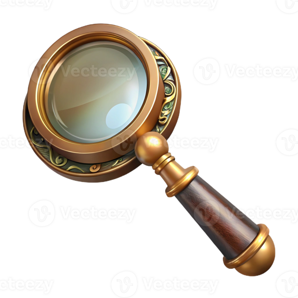 vibrant rustic Steampunk magnifying glass with a brass handle and intricate engravings with Transparent Background detailed png