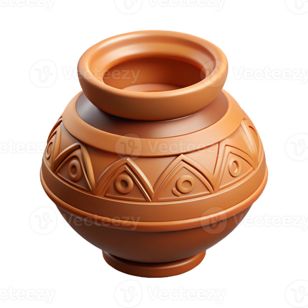 whimsical splendid Hyper-specific concept art style isolated cutout, ultra-detailed tribal clay pot with animalistic carvings with Transparent Background 4K png
