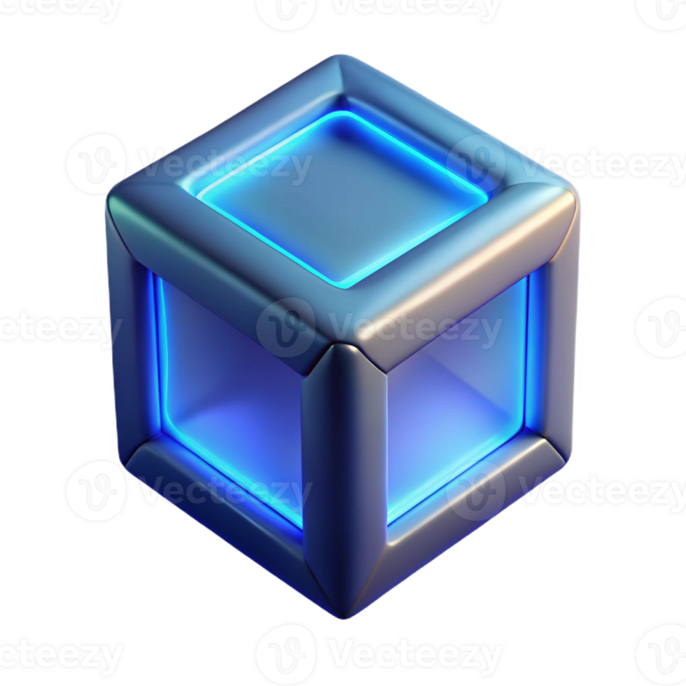 pristine inspired A levitating cube with glowing edges with Transparent Background png