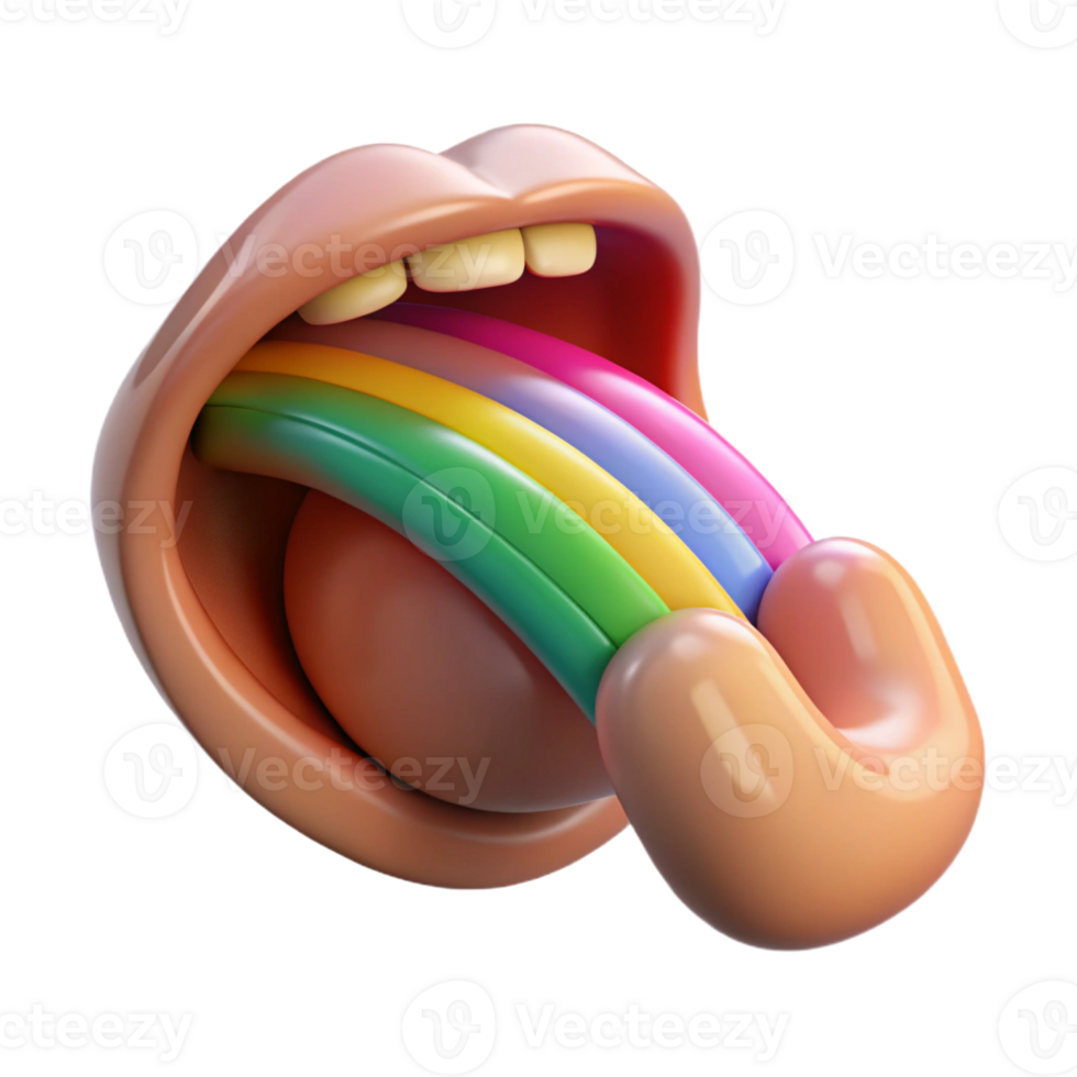 picturesque avant-garde Concept art style, isolated cutout of a single human tongue tasting a rainbow with Transparent Background impeccable png