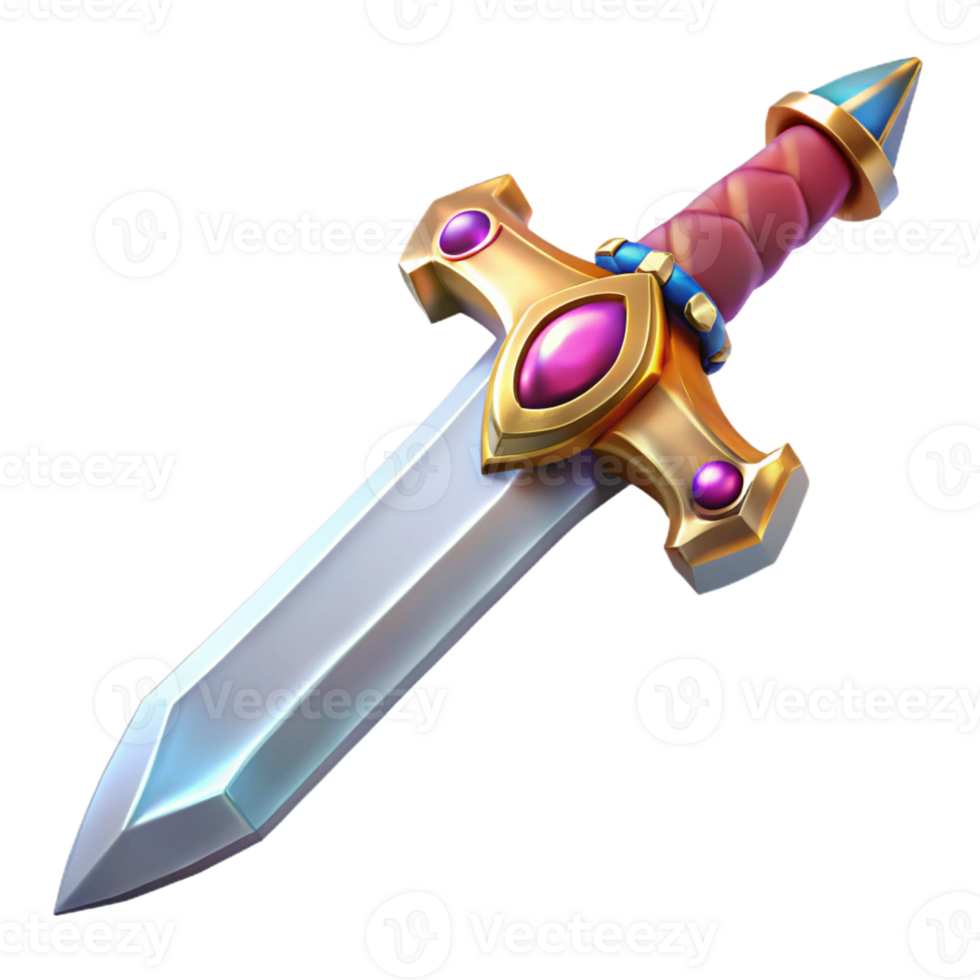 spectacular surreal Concept art style, hyper-specific professional render of an isolated Excalibur sword, hilt encrusted with jewels with Transparent Background refined png