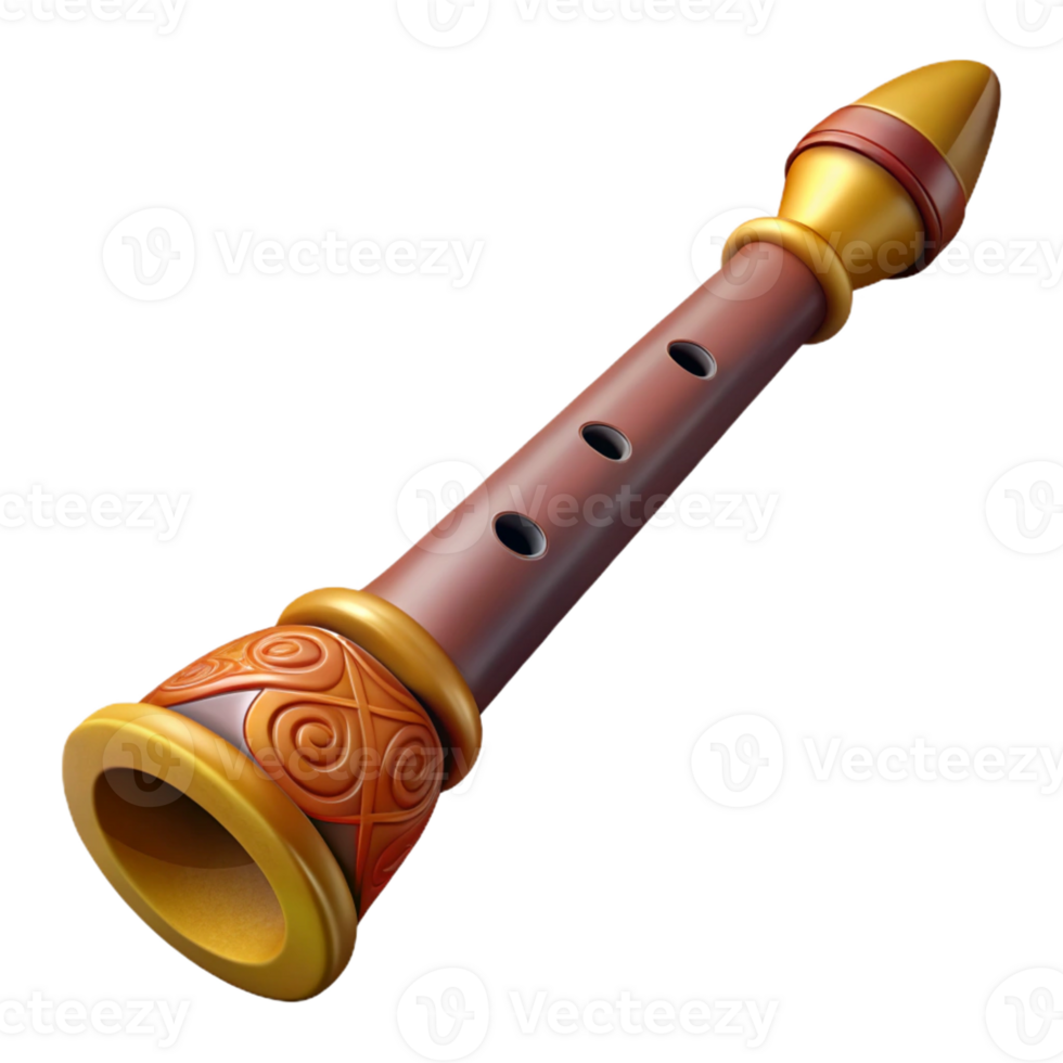mesmerizing energetic avant-garde Isolated cutout, hyper-specific concept art style, ultra-detailed tribal wooden flute with intricate carvings with Transparent Background genuine png