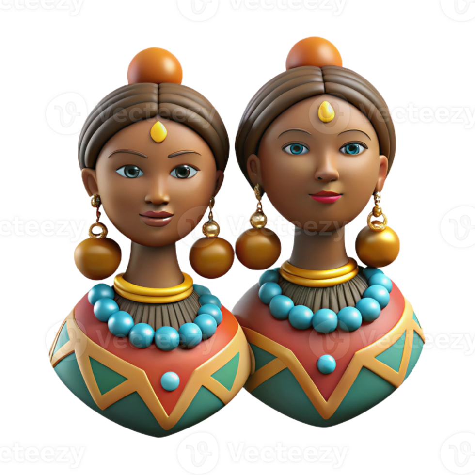 tranquil dazzling Ultra-detailed photorealistic isolated cutout of a tribal woman's beaded earrings, professional render with Transparent Background high quality png