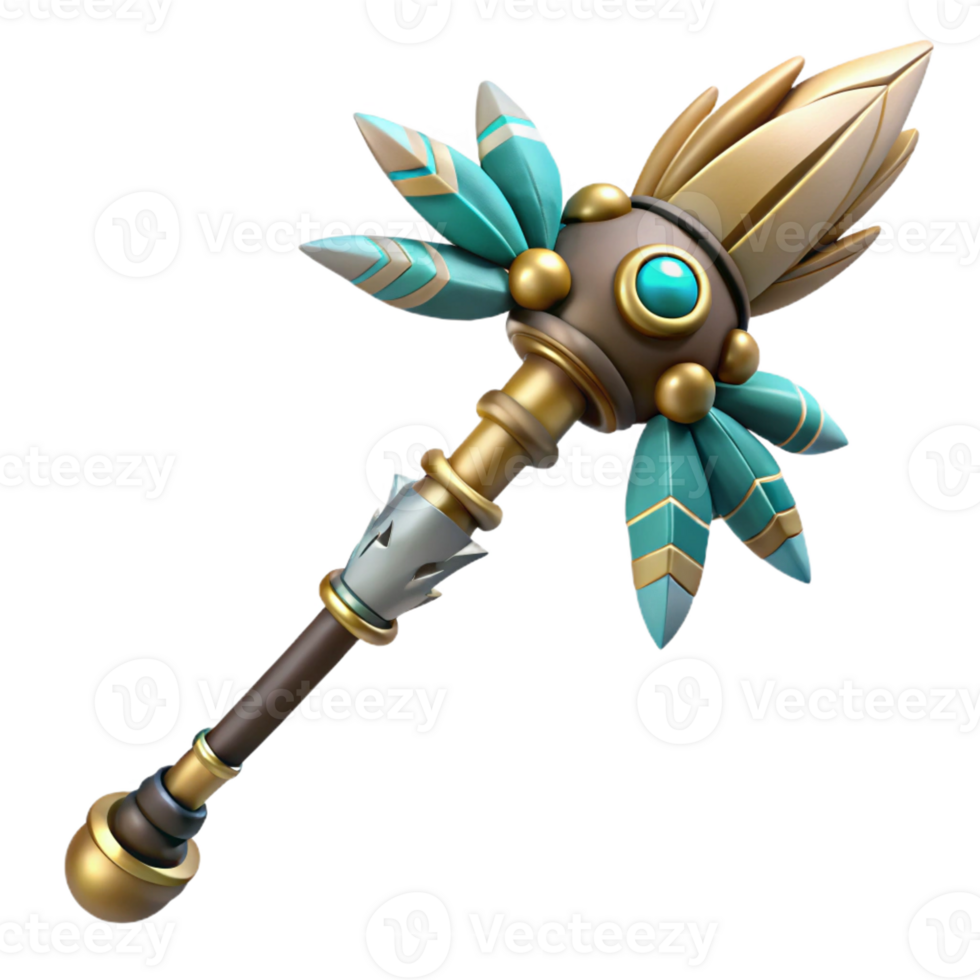 tranquil captivating Hyper-specific concept art style isolated cutout of a tribal chieftain's staff, ultra-detailed, adorned with feathers and beads with Transparent Background authentic png