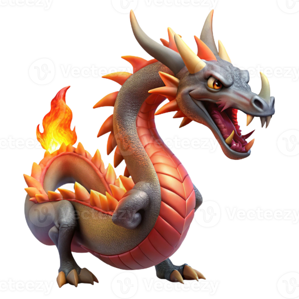 immaculate quintessential Dragon, mythical serpent-like creature, breathing fire with Transparent Background png